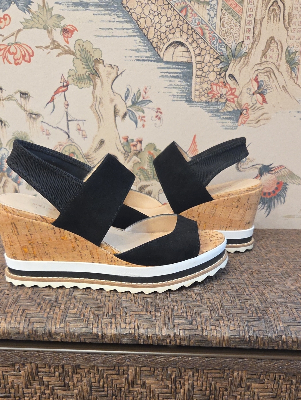 Pelle Moda Black Cork Platform Wedge Sandals